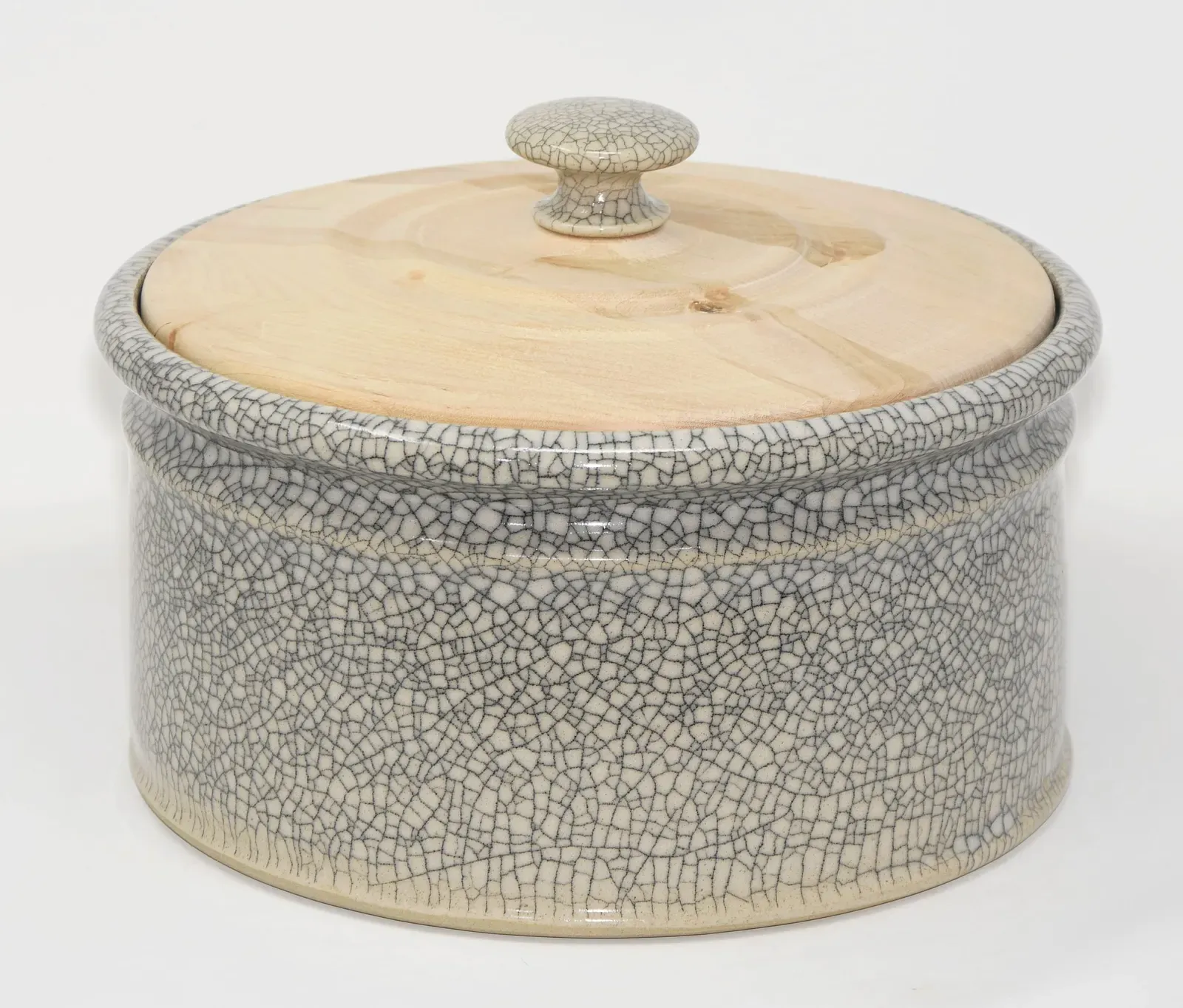 Brottopf mit Holzdeckel – SR Seladon Craquelé glasur, Durchmesser ca. 26-28 cm, Höhe ohne Deckel ca.14-15 cm, Preis: 180,- €, Beispielfoto