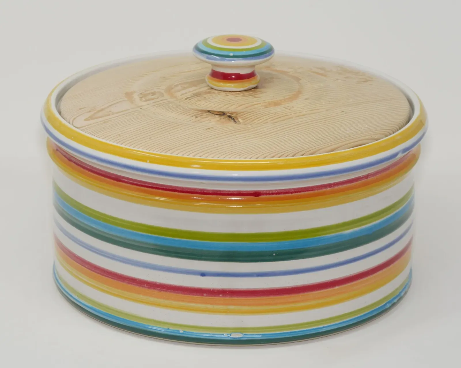 Brottopf mit Holzdeckel – Dekor Bunt Durchmesser ca. 28 cm Höhe ohne Deckel ca.14-15 cm, Preis: 180,- € Beispielfoto